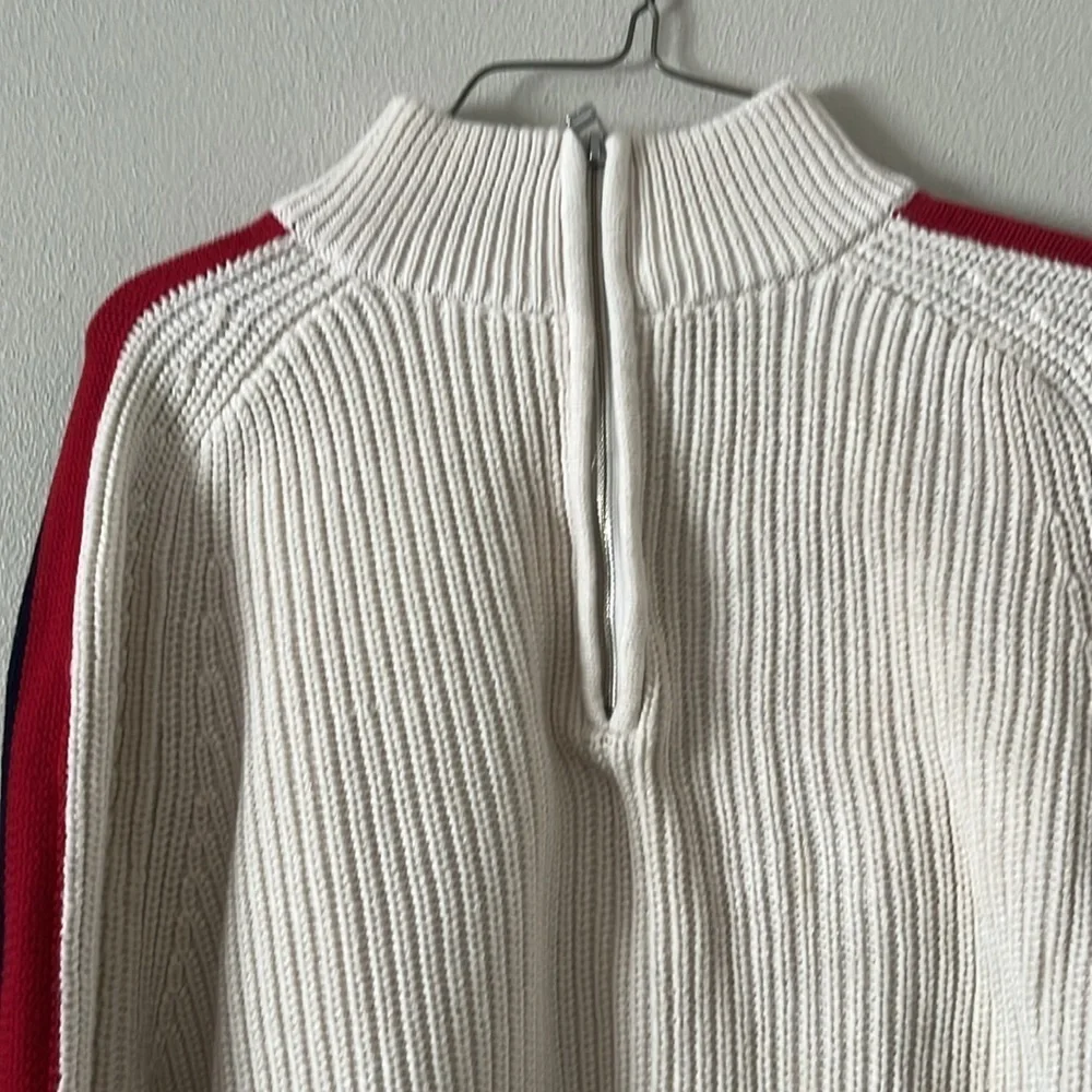 Boden men sweater chunky knit 1/4 zip‎ xl casual office Cream stripe arm